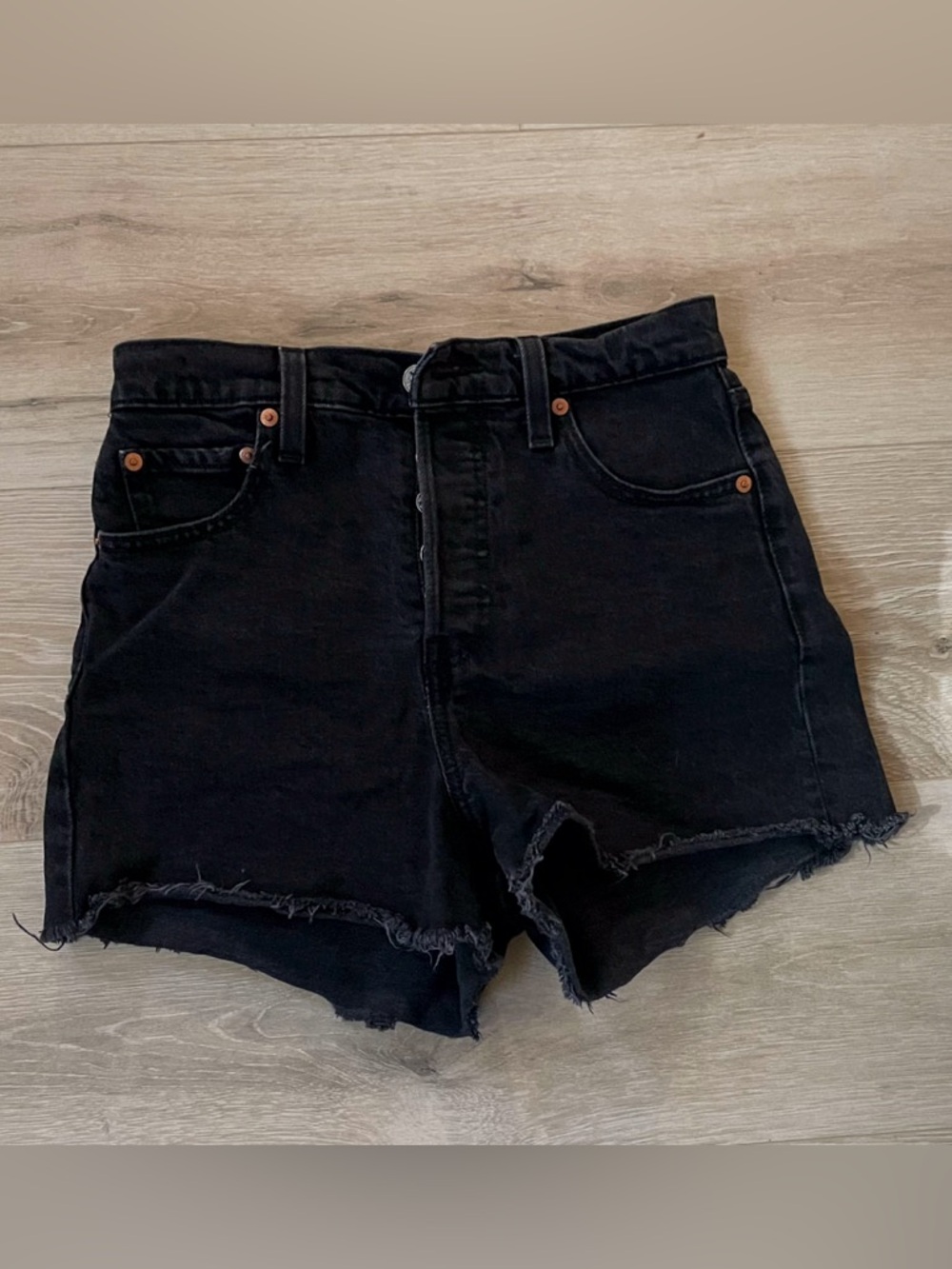 Levi's Black High-Rise Cutoff Denim Shorts
